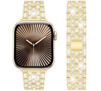 DEALELE Strap Compatible with Apple Watch 41mm 40mm 38mm, Bling Rhinestone Diamond Metal Replacement Bands for iWatch Series 9/8 / 7/6 / 5/4 / 3 / SE Women Men, 38/40/41mm, Gold