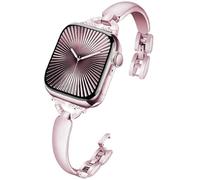 DEALELE Strap Compatible with Apple Watch 41mm 40mm 38mm, Slim Bling Jewelry Diamond Metal Replacement Bracelet for iWatch Series 10/9 / 8/7 / 6/5 / 4/3 / SE Women Men, Rosepink