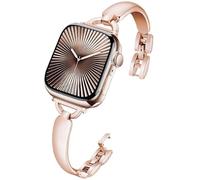 DEALELE Strap Compatible with Apple Watch 41mm 40mm 38mm, Slim Thin Jewelry D-shape Metal Replacement Bracelet for iWatch Series 10/9 / 8/7 / 6/5 / 4/3 / SE Women Men, Rosegold
