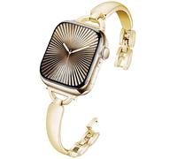 DEALELE Strap Compatible with Apple Watch 41mm 40mm 38mm, Slim Thin Jewelry D-shape Metal Replacement Bracelet for iWatch Series 10/9 / 8/7 / 6/5 / 4/3 / SE Women Men, Gold