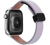 DEALELE Strap Compatible with Apple Watch 41mm 40mm 38mm, Slim Thin Mixed Genuine Leather Replacement Bands for iWatch Series 9 / 8 / 7 / 6 / 5 / 4 / 3 / SE Women Men, Lavender