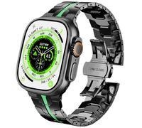 DEALELE Strap Compatible with Apple Watch 41mm 40mm 38mm, Thin Iron Man Stainless Steel Metal Replacement Bands for iWatch Series 9 / 8 / 7 / 6 / 5 / 4 / 3 / SE Women Men, Black-green