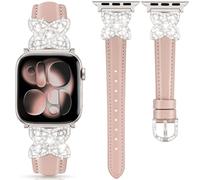 DEALELE Strap Compatible with Apple Watch 42mm 41mm 40mm 38mm, Bling Flower Diamond Leather Bands for iWatch 11/10 / 9/8 / 7/6 / 5/4 / 3 / SE for Women Men, Pink-starlight