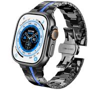 DEALELE Strap Compatible with Apple Watch 49mm 45mm 44mm 42mm, Thin Iron Man Stainless Steel Metal Replacement Bands for iWatch Series 9 / 8 / 7 / 6 / 5 / 4 / 3 / SE / Ultra Women Men, Black-blue