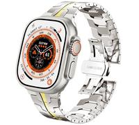 DEALELE Strap Compatible with Apple Watch 49mm 45mm 44mm 42mm, Thin Iron Man Stainless Steel Metal Replacement Bands for iWatch Series 9/8 / 7/6 / 5/4 / 3 / SE/Ultra Women Men, Starlight-gold