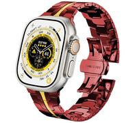 DEALELE Strap Compatible with Apple Watch 49mm 45mm 44mm 42mm, Thin Iron Man Stainless Steel Metal Replacement Bands for iWatch Series 9 / 8 / 7 / 6 / 5 / 4 / 3 / SE / Ultra Women Men, Red-gold