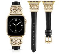 DEALELE Strap Compatible with Apple Watch 49mm 46mm 45mm 44mm 42mm, Bling Chinese Knotr Leather Bands for iWatch Series 11/10 / 9/8 / 7/6 / 5/4 /3 /SE/Ultra for Women Men, Black-gold