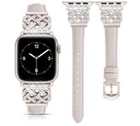 DEALELE Strap Compatible with Apple Watch 49mm 46mm 45mm 44mm 42mm, Bling Chinese Knotr Leather Bands for iWatch Series 11/10 / 9/8 / 7/6 / 5/4 /3 /SE/Ultra for Women Men,Starlight-starlight