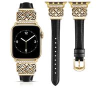 DEALELE Strap Compatible with Apple Watch 49mm 46mm 45mm 44mm 42mm, Bling Chinese Knotr Leather Bands for iWatch Series 11/10 / 9/8 / 7/6 / 5/4 /3 /SE/Ultra for Women Men, Black-gold black