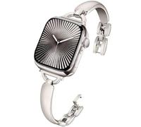 DEALELE Strap Compatible with Apple Watch 49mm 46mm 45mm 44mm 42mm, Slim Thin Jewelry D-shape Metal Replacement Bracelet for iWatch Series 10/9 / 8/7 / 6/5 / 4/3 / SE/Ultra Women, Starlight