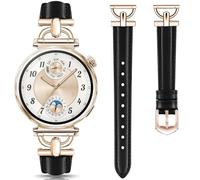 DEALELE Strap Compatible with Huawei Watch GT5 Pro 42mm / GT5 41mm / GT4 41mm / Garmin Venu 3S / Forerunner 265S / 255S / Fossil Women's Gen 6, Women 18mm Soft Leather Metal Bands, Black - Rose gold