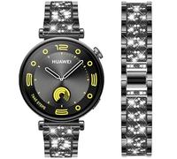 DEALELE Strap Compatible with Huawei Watch GT6 / GT5 / GT4 41mm / GT5 Pro 42mm / Fossil Women's Gen 6 / Gen 5E 42mm / Garmin Venu 3S, 18mm Bling Rhinestone Diamond Metal Bracelet for Women, Black