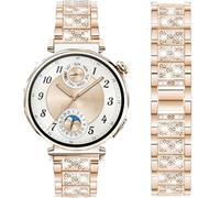 DEALELE Strap Compatible with Huawei Watch GT6 / GT5 / GT4 41mm / GT5 Pro 42mm / Fossil Women's Gen 6 / Gen 5E 42mm / Garmin Venu 3S, 18mm Bling Rhinestone Diamond Metal Bracelet for Women, Rose gold