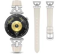 DEALELE Strap Compatible with Huawei Watch GT6 GT5 GT4 41mm / GT5 Pro 42mm / Garmin Venu 3S / Forerunner 265S / 255S / Fossil Women's Gen 6, Women 18mm Soft Leather Metal Bands, Milk white - Silver