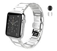 DEALELE Strap Compatible with iWatch 38mm 40mm 41mm, Stainless Steel Ceramics Replacement Bands for Apple Watch Series 9/8 / 7 / SE / 6/5 / 4/3 Women Men, Silver/white