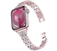DEALELE Strap Compatible with iWatch 42mm 44mm 45mm 49mm, Luxury Diamond Rhinetone Metal Replacement Bracelet for Apple Watch Series 9 / 8 / 7 / 6 / 5 / 4 / 3 / SE / Ultra Women Men (Rose pink)