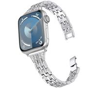 DEALELE Strap Compatible with iWatch 49mm 46mm 45mm 44mm 42mm, Bling Diamond Metal Replacement Bracelet for Apple Watch Series 10/9 / 8/7 / 6/5 / 4/3 / SE/Ultra Women Men (Silver)