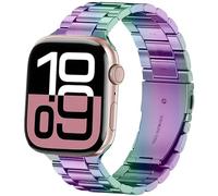 DEALELE Strap Compatible with iWatch 49mm 46mm 45mm 44mm 42mm, No Gap Stainless Steel Metal Replacement Bands for Apple Watch Series 10/9 / 8/7 / 6/5 / 4/3 / SE/Ultra Women Men, Rainbow