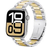 DEALELE Strap Compatible with iWatch 49mm 46mm 45mm 44mm 42mm, No Gap Stainless Steel Metal Replacement Bands for Apple Watch Series 10/9 / 8/7 / 6/5 / 4/3 / SE/Ultra Women Men, Silver/gold