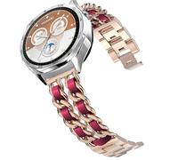 DEALELE Strap Compatible with Samsung Galaxy Watch 46mm / Galaxy 3 45mm, 22mm Metal with Leather Chain Bracelet for Huawei Watch GT5 / GT5 Pro / 4/4 / GT4 / 3/3 Pro / GT3 46mm, Rose gold-red