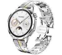 DEALELE Strap Compatible with Samsung Galaxy Watch 46mm / Galaxy 3 45mm / Gear S3, 22mm Iron Man Stainless Steel Metal Bands for Huawei Watch 4 / 4 Pro /3 / 3 Pro / GT4 / GT3 46mm, Silver-gold