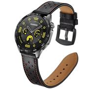 DEALELE Strap Compatible with Samsung Galaxy Watch 46mm / Galaxy 3 45mm / Huawei Watch 4/4 pro / 3/3 Pro / GT4 46mm / GT3 46mm, 22mm Genuine Hole Leather Replacement Bands for Women Men, Black