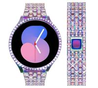 DEALELE Strap Compatible with Samsung Galaxy Watch 5 44mm / Galaxy Watch 4 44mm, 20mm Bling Rhinestone Diamond Metal Bands with Protective Case Replacement for Women Men, 44mm, Rainbow