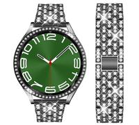 DEALELE Strap Compatible with Samsung Galaxy Watch 6 40mm / 44mm / Galaxy 6 Classic 43mm / 47mm, 20mm Bling Rhinestone Metal Bands with Diamond PC Protective Case Replacement for Women Men, Black