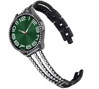 DEALELE Strap Compatible with Samsung Galaxy Watch 6 40mm / 44mm / Galaxy 6 Classic 43mm / 47mm, 20mm Bling Rhinestone Metal Bands with Diamond PC Protective Case Replacement for Women Men, Black