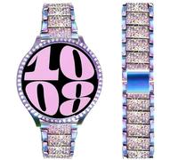 DEALELE Strap Compatible with Samsung Galaxy Watch 6 40mm / 44mm / Galaxy 6 Classic 43mm / 47mm, 20mm Bling Rhinestone Metal Bands with Diamond PC Protective Case Replacement for Women Men