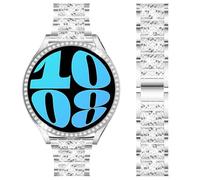 DEALELE Strap Compatible with Samsung Galaxy Watch 6 40mm 44mm / Galaxy 6 Classic 43mm 47mm, 20mm Slim Bling Rhinestone Metal Bands with Diamond PC Protective Case Replacement for Women Men, Silver