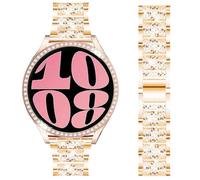 DEALELE Strap Compatible with Samsung Galaxy Watch 6 40mm 44mm / Galaxy 6 Classic 43mm 47mm, 20mm Slim Bling Rhinestone Metal Bands with Diamond PC Protective Case Replacement for Women Men, Rose gold