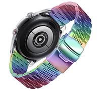 DEALELE Strap Compatible with Samsung Galaxy Watch 6/6 Classic / 5/5 Pro / 4/4 Classic / 3 41mm, 20mm 13-Rows Stainless Steel Metal Replacement Bands for Huawei GT3 42mm / GT2 42mm, Rainbow