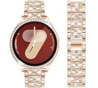 DEALELE Strap Compatible with Samsung Galaxy Watch 7 40mm / 44mm, 20mm Bling Rhinestone Metal Bands with Diamond PC Protective Case Replacement for Women Men, Rose gold