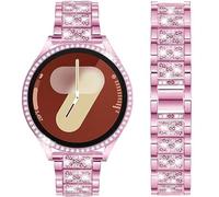 DEALELE Strap Compatible with Samsung Galaxy Watch 7 40mm / 44mm, 20mm Bling Rhinestone Metal Bands with Diamond PC Protective Case Replacement for Women Men, Pink