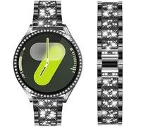 DEALELE Strap Compatible with Samsung Galaxy Watch 7 40mm / 44mm, 20mm Bling Rhinestone Metal Bands with Diamond PC Protective Case Replacement for Women Men, Black