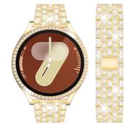 DEALELE Strap Compatible with Samsung Galaxy Watch 7 40mm / 44mm, 20mm Bling Rhinestone Metal Bands with Diamond PC Protective Case Replacement for Women Men, Gold