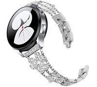 DEALELE Strap Compatible with Samsung Galaxy Watch 7 / FE / 6/5 / 4 / Active 2 40mm / 44mm, 20mm Slim Bling Diamond Steel Metal Replacement Bracelet for Huawei GT3 / GT2 42mm Women (Silver)