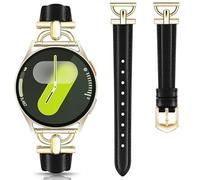 DEALELE Strap Compatible with Samsung Galaxy Watch 7 / FE / 6/6 Classic / 5/5 Pro / 4/3 41mm, 20mm Soft Leather with D-Shaped Metal Bands for Huawei GT3 / GT2 42mm Women Men, Black - Gold
