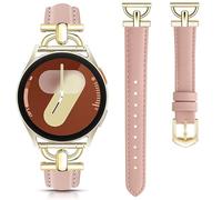 DEALELE Strap Compatible with Samsung Galaxy Watch 7 / FE / 6/6 Classic / 5/5 Pro / 4/3 41mm, 20mm Soft Leather with D-Shaped Metal Bands for Huawei GT3 / GT2 42mm Women Men, Pink - Gold