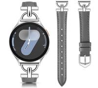 DEALELE Strap Compatible with Samsung Galaxy Watch 7 / FE / 6/6 Classic / 5/5 Pro / 4/3 41mm, 20mm Soft Leather with D-Shaped Metal Bands for Huawei GT3 / GT2 42mm Women Men, Grey - Silver