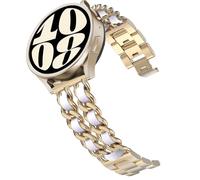 DEALELE Strap Compatible with Samsung Galaxy Watch 7 / FE / 6/6 Classic / 5/5 Pro / 4/4 Classic / 3 41mm, 20mm Metal with Leather Chain Bands for Huawei GT3 / GT2 42mm Women Men, Gold-white