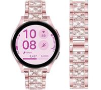 DEALELE Strap Compatible with Samsung Galaxy Watch 7 / FE / 6/6 Classic / 5/5 Pro / 4/4 Classic / 3 41mm, 20mm Bling Diamond Metal Replacement Bands for Huawei GT3 42mm Women Men, Rose pink