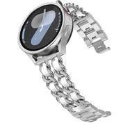 DEALELE Strap Compatible with Samsung Galaxy Watch 7 / FE / 6/6 Classic / 5/5 Pro / 4/4 Classic / 3 41mm, 20mm Metal with Leather Chain Bands for Huawei GT3 / GT2 42mm Women Men, Silver-white