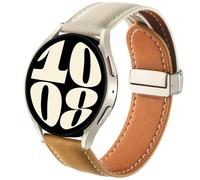 DEALELE Strap Compatible with Samsung Galaxy Watch 7 / FE / 6/6 Classic / 5/5 Pro / 4/4 Classic / 3 41mm / Huawei GT3 42mm, 20mm Colored Genuine Leather Bands for Women Men, Milk white/brown