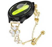 DEALELE Strap Compatible with Samsung Galaxy Watch 7 / FE / 6/6 Classic / 5/5 Pro / 4/4 Classic / 3 41mm / Huawei GT3 42mm, 20mm Women Bling Clover Diamond Metal Replacement Bracelet, Gold