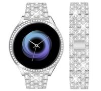 DEALELE Strap Compatible with Samsung Galaxy Watch Active (40mm), 20mm Luxury Rhinestone Diamond Metal Steel Bracelet with Protective Case Cover Replacement for Women Men, Silver