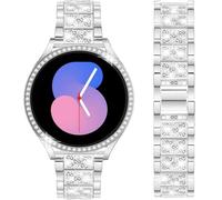 DEALELE Strap Compatible with Samsung Galaxy Watch FE 40mm / Galaxy Watch 5/4 40mm, 20mm Slim Bling Rhinestone Diamond Metal Bands with Protective Case Replacement for Women Men, 40mm, Silver