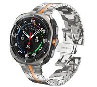 DEALELE Strap Compatible with Samsung Galaxy Watch Ultra 47mm (2025/2024), Thin Mechanical-style Iron Man Stainless Steel Metal Bands for Galaxy Watch Ultra 2 / Ultra 47mm Women Men, Titanium-orange