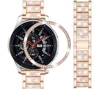 DEALELE Strap Compatible with Samsung Gear S3 Frontier / Classic / Galaxy Watch 46mm, 22mm Rhinestone Diamond Metal Steel Bracelet with Watch Face Bezel Ring Cover Replacement for Women Men, Rosegold